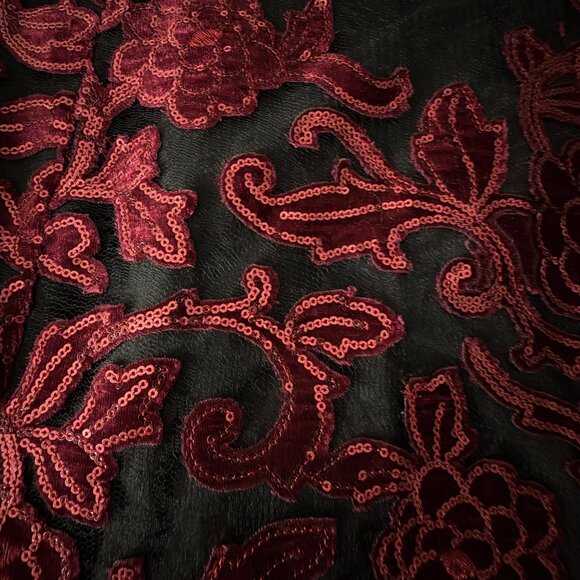 Dress The Population Sequin Floral Lace Fernanda Gown Strapless Burgundy, XL - Picture 7 of 11